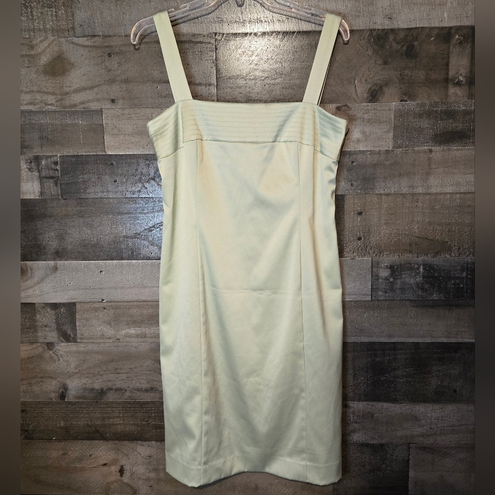 David's Bridal Sage Green Square-Neck Midi Sheath Dress